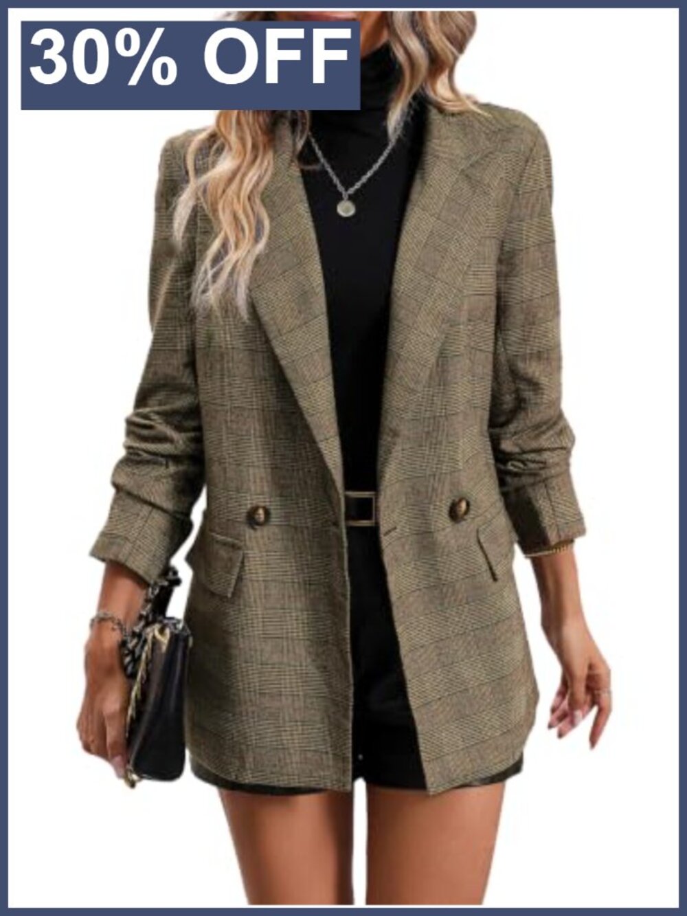 Women's Plaid Blazer Double Breasted Houndstooth Business Casual